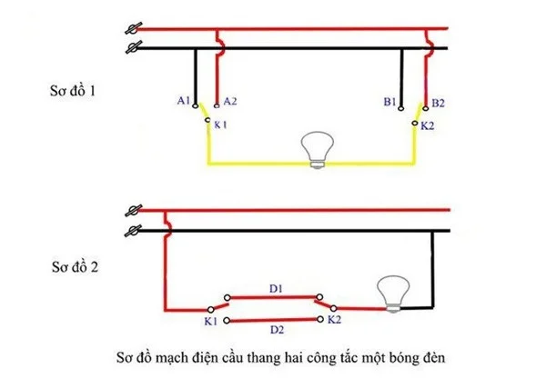 9 sơ đồ công tắc cầu thang - mạch điện cầu thang dễ hiểu