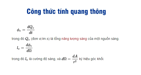 Công thức tính quang thông chi tiết